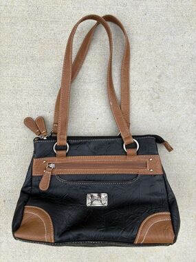 Stone & Co womens Black & Brown Vegan Faux Leather Purse Handbag 8.5"H x 11"W